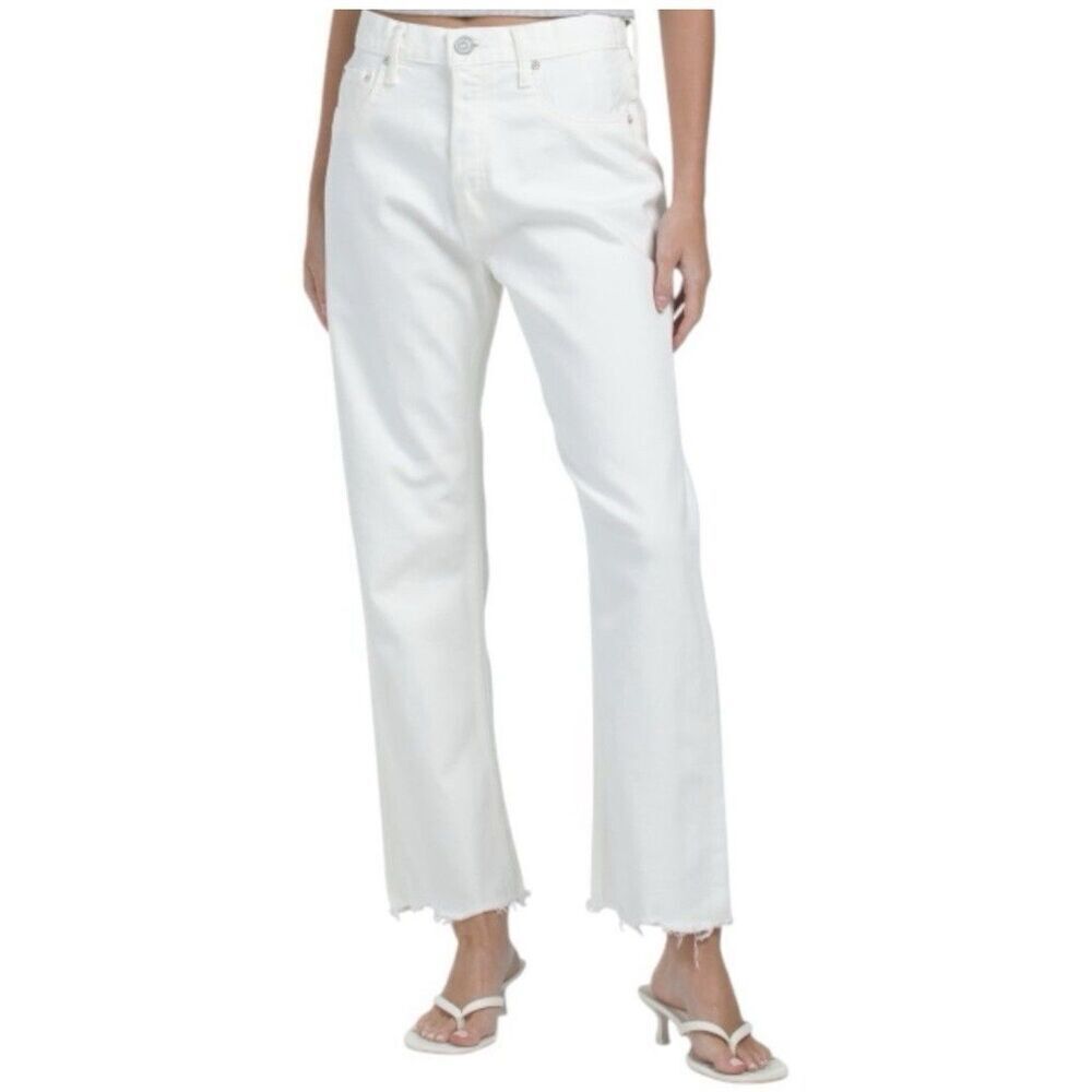 MOUSSY VINTAGE Aurora Wide Straight Jeans White Size 28 NEW High Rise Raw Hem